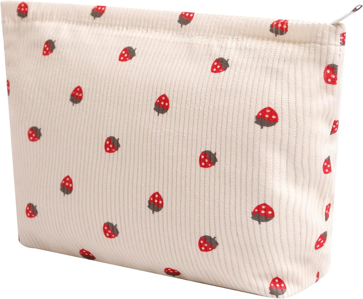 Cosmetic Bags for Women - Corduroy Cosmetic Bag Aesthetic Women Handbags Purses Smile Dots Makeup Organizer Storage Makeup Bag Girls Case Bags (A-Beige)