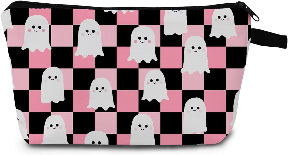 Halloween Ghost Checkerboard Makeup Bag Ghost Print Gift