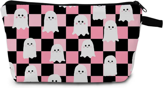 Halloween Ghost Checkerboard Makeup Bag Ghost Print Gift