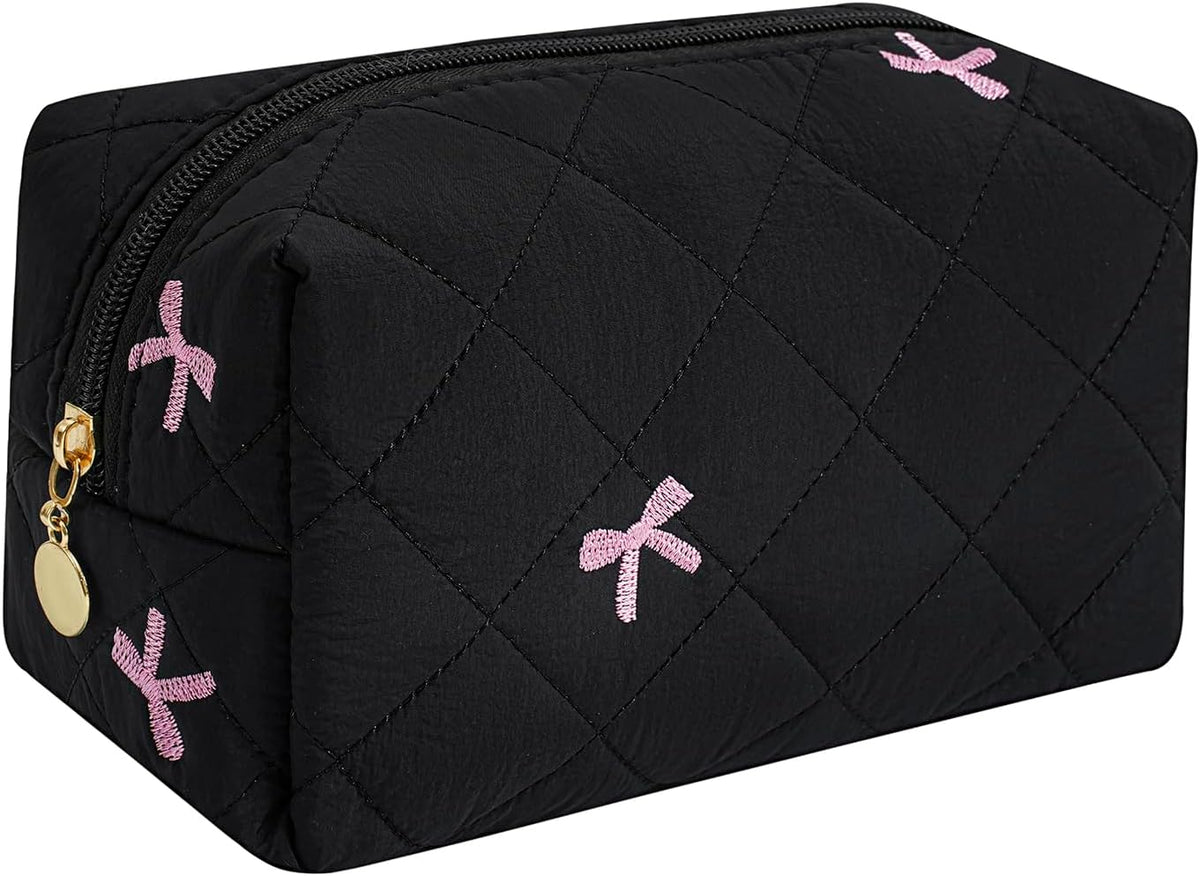 Makeup Bag Travel Cosmetic Bag for Women Girls, Zipper Make Up Pouch, Floral Flowers Toiletry Organizer Makeup, Portable Storage Cosmetic Travel Cloth Bag (Pink)