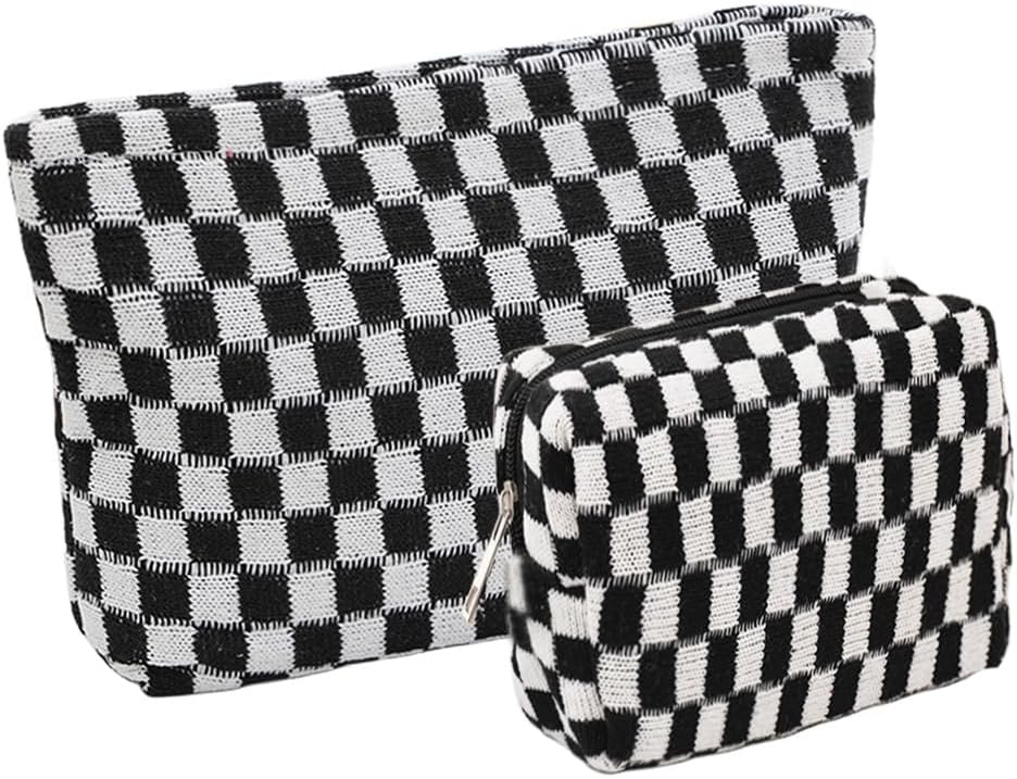 Small Pink Makeup Bag for Purse, Mini Checkered Cosmetic Bag Zipper Cute Make Up Pouch Travel Toiletry Case Quilted Aesthetic Accessories Makeup Storage Bag Organizer for Women Girls