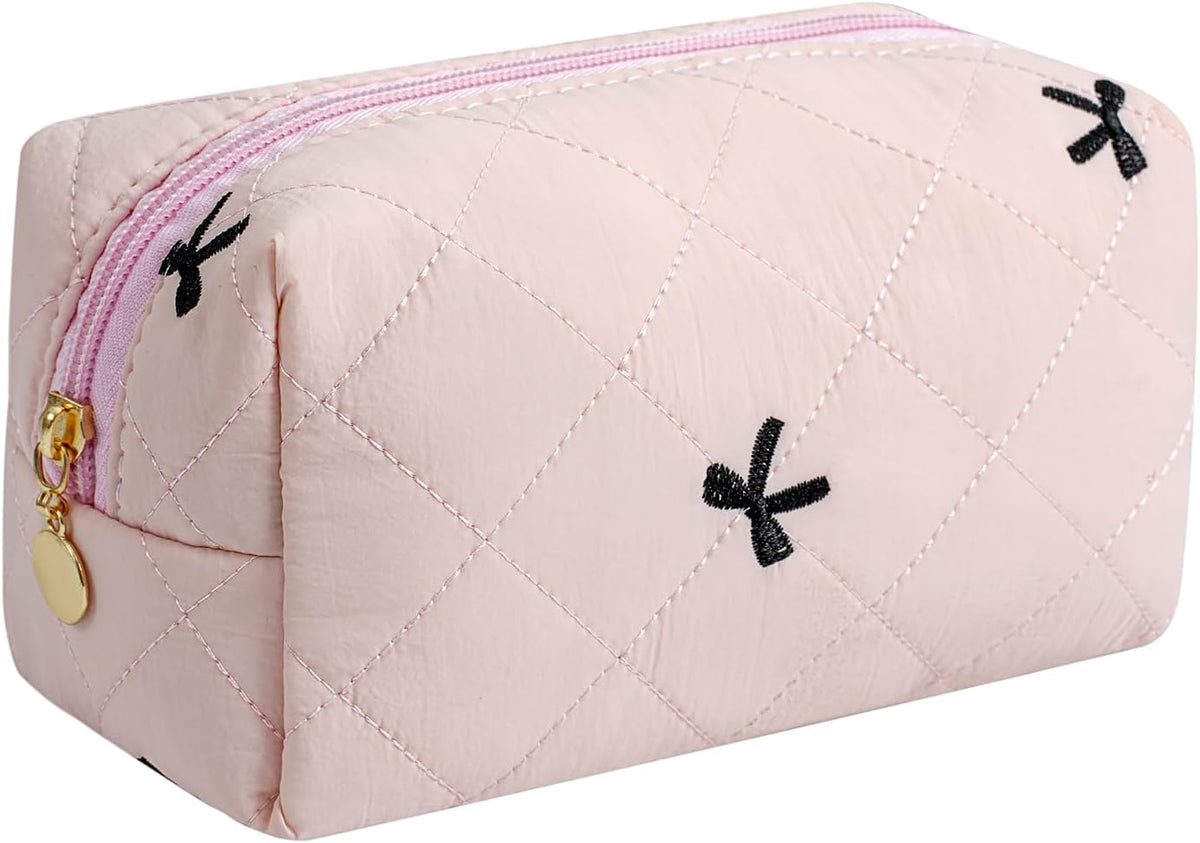Makeup Bag Travel Cosmetic Bag for Women Girls, Zipper Make Up Pouch, Floral Flowers Toiletry Organizer Makeup, Portable Storage Cosmetic Travel Cloth Bag (Pink)