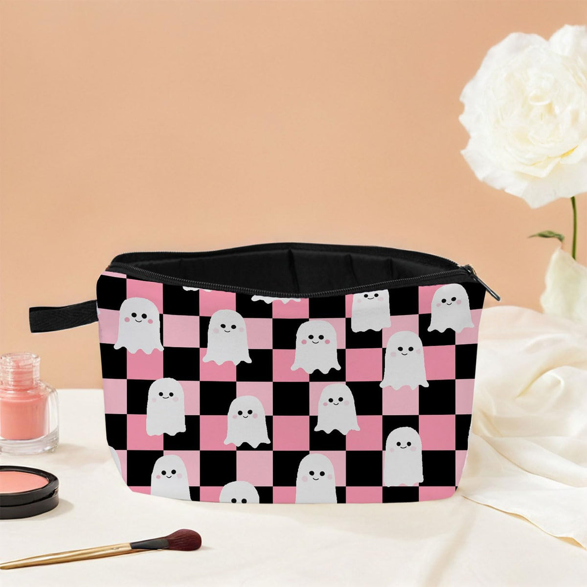 Halloween Ghost Checkerboard Makeup Bag Ghost Print Gift