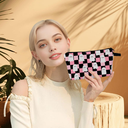 Halloween Ghost Checkerboard Makeup Bag Ghost Print Gift