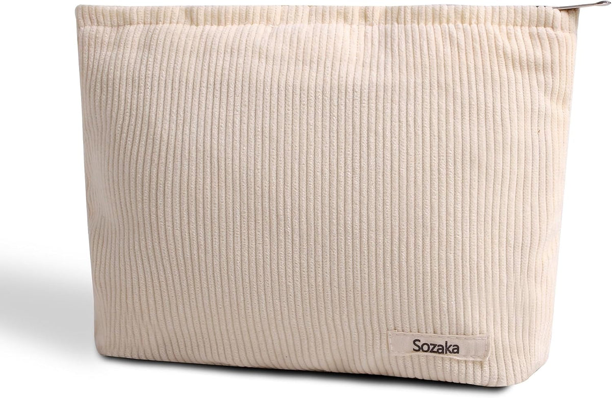 Cosmetic Bags for Women - Corduroy Cosmetic Bag Aesthetic Women Handbags Purses Smile Dots Makeup Organizer Storage Makeup Bag Girls Case Bags (A-Beige)