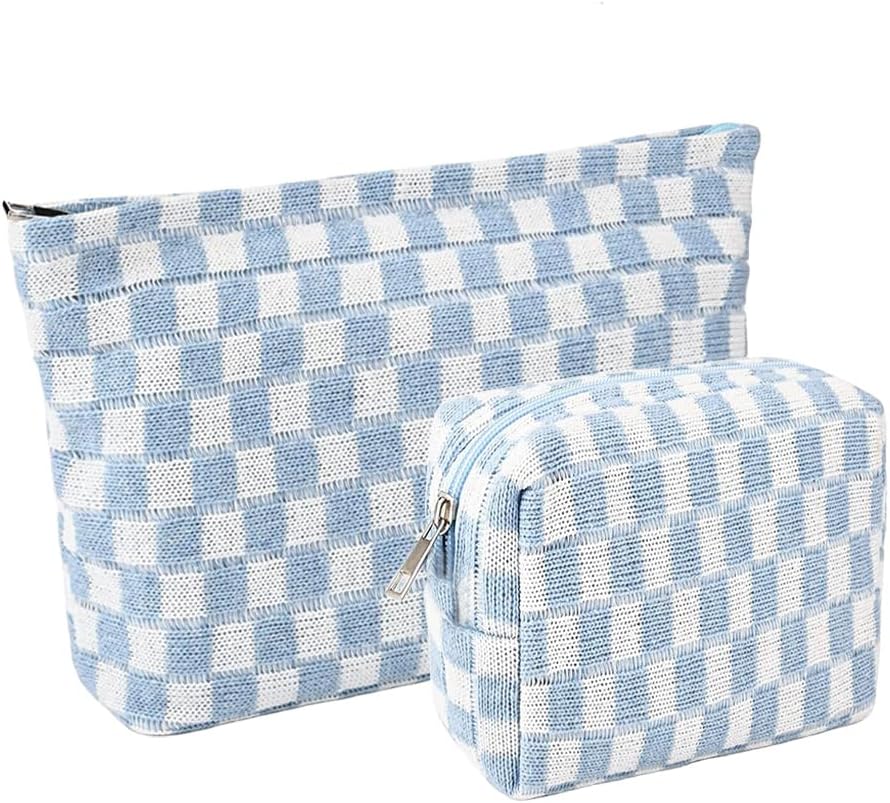 Small Pink Makeup Bag for Purse, Mini Checkered Cosmetic Bag Zipper Cute Make Up Pouch Travel Toiletry Case Quilted Aesthetic Accessories Makeup Storage Bag Organizer for Women Girls