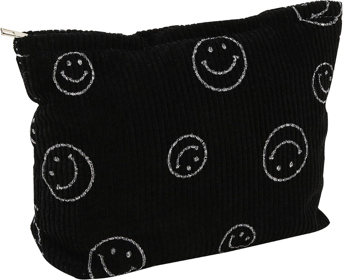 Cosmetic Bags for Women - Corduroy Cosmetic Bag Aesthetic Women Handbags Purses Smile Dots Makeup Organizer Storage Makeup Bag Girls Case Bags (A-Beige)