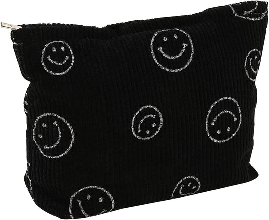 Cosmetic Bags for Women - Corduroy Cosmetic Bag Aesthetic Women Handbags Purses Smile Dots Makeup Organizer Storage Makeup Bag Girls Case Bags (A-Beige)