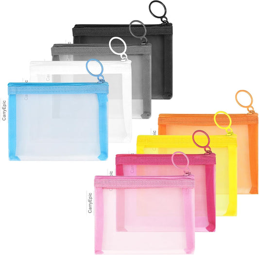 Mesh Pouches(6 Pack), Mesh Bags with Zipper Nylon Makeup Pouches Bag Cosmetic Pouch Travel Purse Organizer Insert Diaper Inside Bag Organizers Home Organizing Size See Through Cute Colors