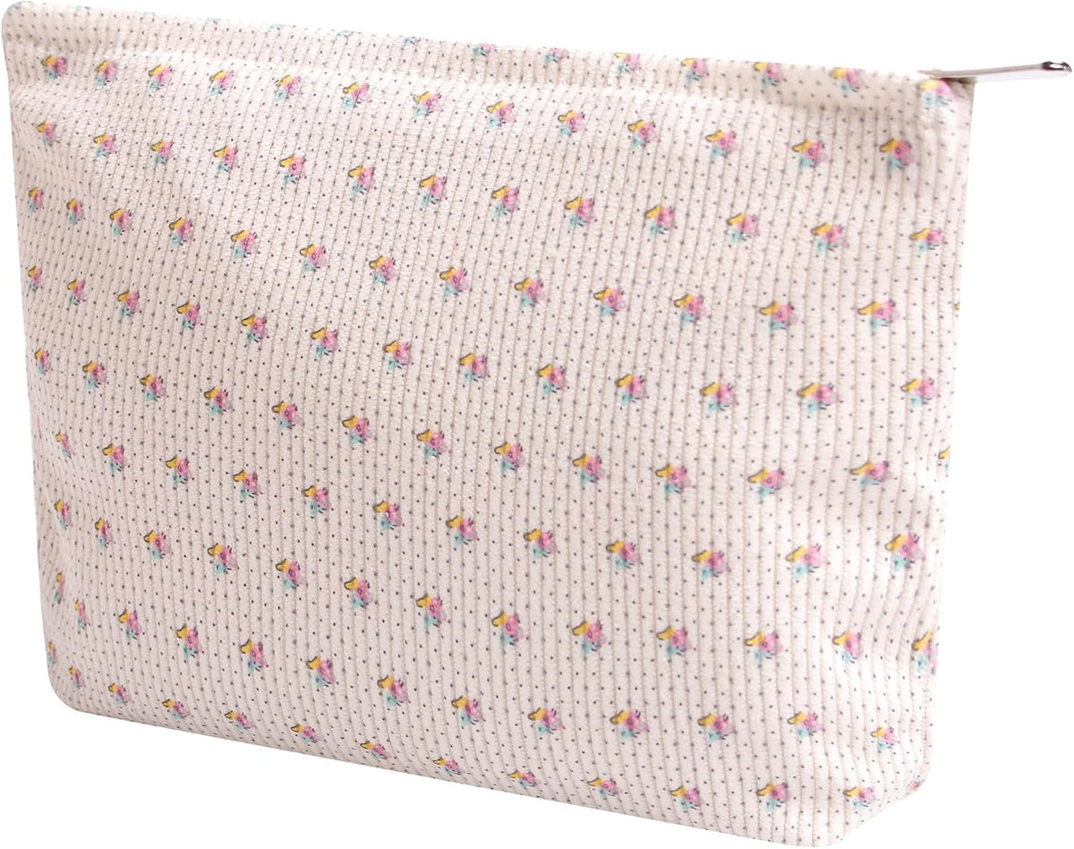 Cosmetic Bags for Women - Corduroy Cosmetic Bag Aesthetic Women Handbags Purses Smile Dots Makeup Organizer Storage Makeup Bag Girls Case Bags (A-Beige)