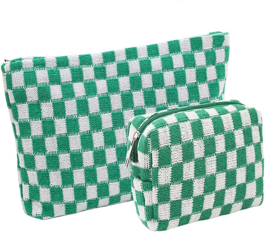 Small Pink Makeup Bag for Purse, Mini Checkered Cosmetic Bag Zipper Cute Make Up Pouch Travel Toiletry Case Quilted Aesthetic Accessories Makeup Storage Bag Organizer for Women Girls
