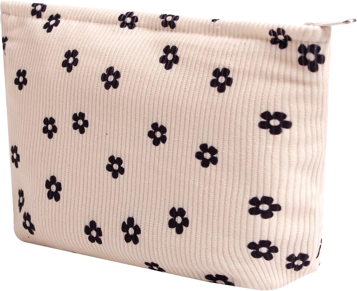 Cosmetic Bags for Women - Corduroy Cosmetic Bag Aesthetic Women Handbags Purses Smile Dots Makeup Organizer Storage Makeup Bag Girls Case Bags (A-Beige)