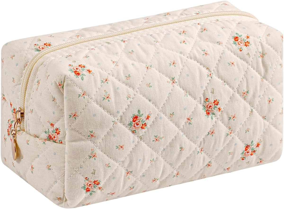 Makeup Bag Travel Cosmetic Bag for Women Girls, Zipper Make Up Pouch, Floral Flowers Toiletry Organizer Makeup, Portable Storage Cosmetic Travel Cloth Bag (Pink)