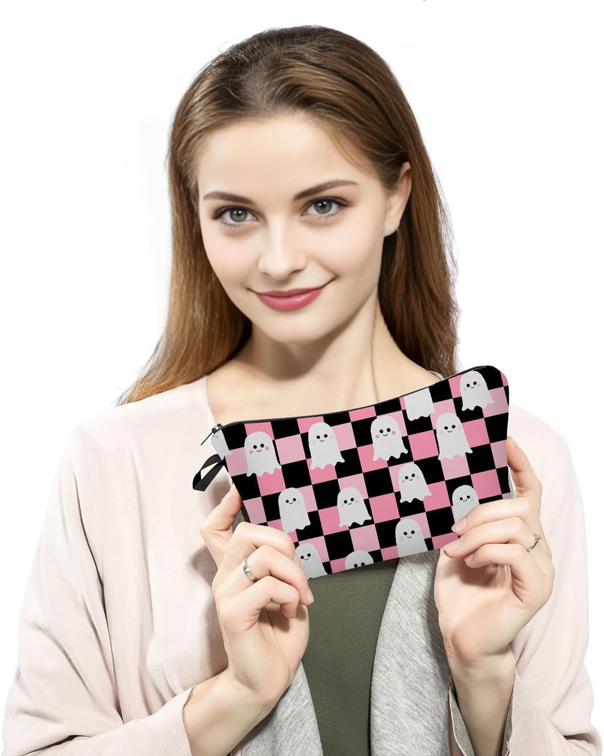 Halloween Ghost Checkerboard Makeup Bag Ghost Print Gift