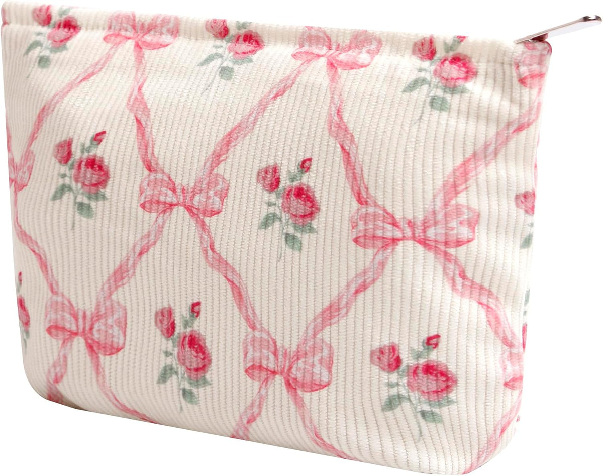Cosmetic Bags for Women - Corduroy Cosmetic Bag Aesthetic Women Handbags Purses Smile Dots Makeup Organizer Storage Makeup Bag Girls Case Bags (A-Beige)