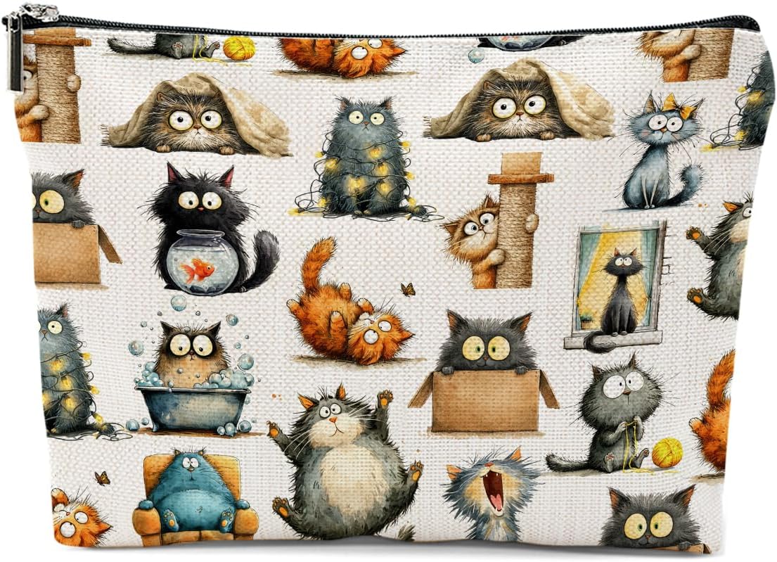 Funny Cat Makeup Bag, Cute Cat Cosmetic Bags Portable Travel Toiletry