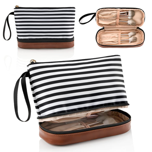 Small Makeup Bag 2 Layers Travel Cosmetic Bag with Makeup Brush Compartment