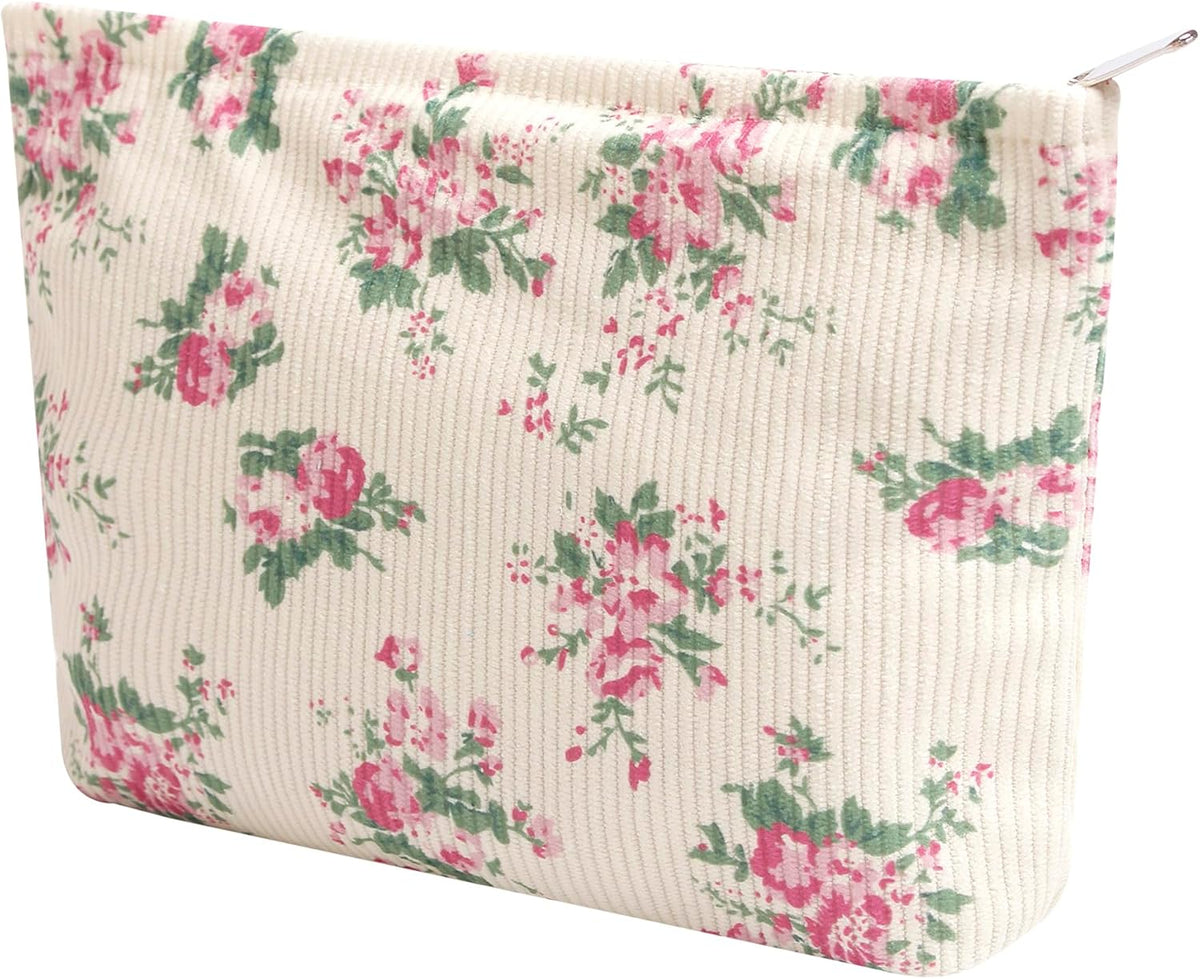 Cosmetic Bags for Women - Corduroy Cosmetic Bag Aesthetic Women Handbags Purses Smile Dots Makeup Organizer Storage Makeup Bag Girls Case Bags (A-Beige)