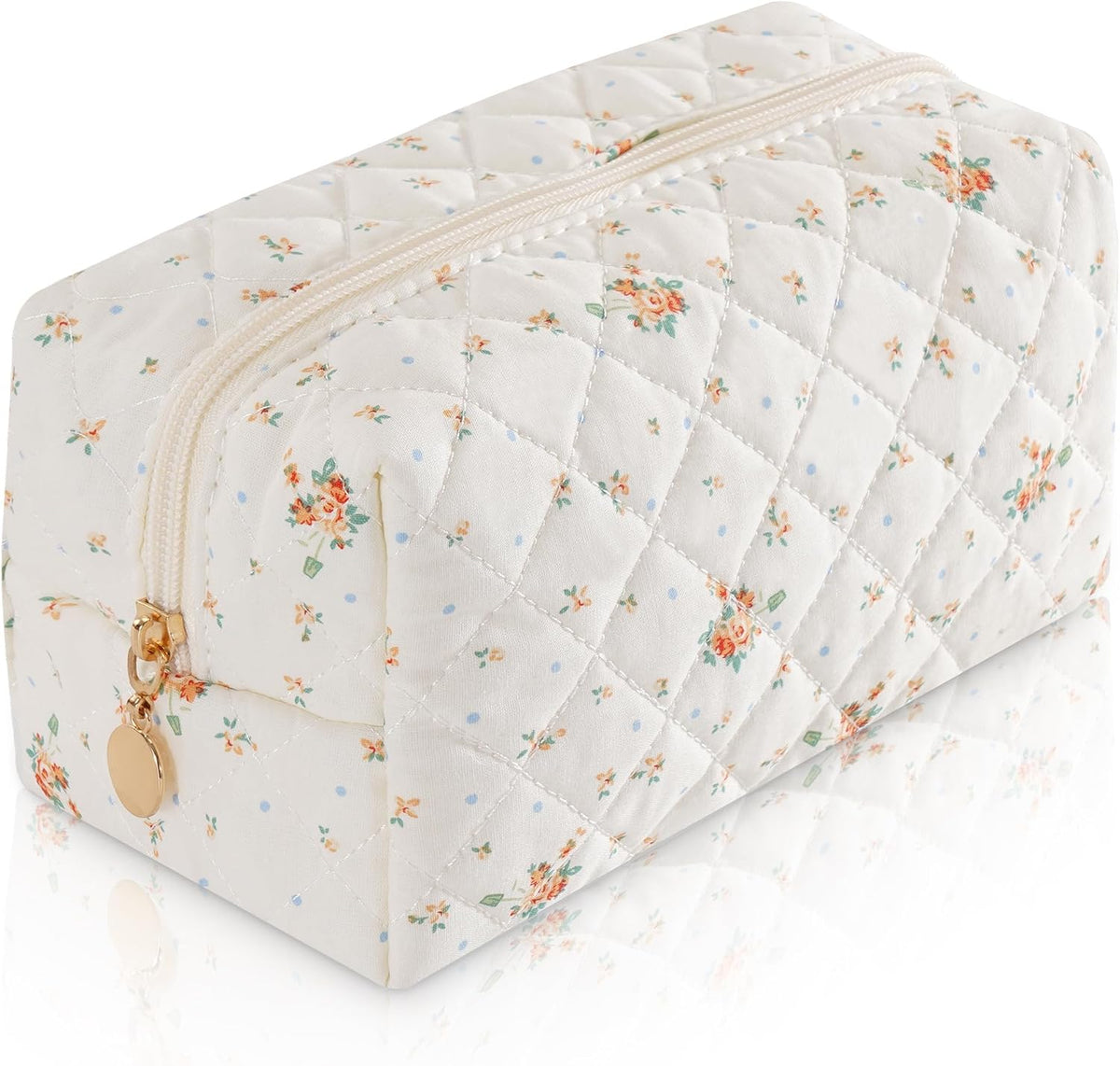 Makeup Bag Travel Toiletry Bag for Women, Small Cosmetic Bags Cute Quilted Cotton Makeup Pouch for Purse Emergency Bag Pencil Case Accessory Bag, Pastel Pink