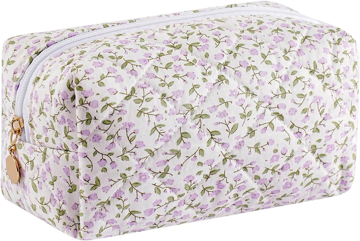 Makeup Bag Travel Cosmetic Bag for Women Girls, Zipper Make Up Pouch, Floral Flowers Toiletry Organizer Makeup, Portable Storage Cosmetic Travel Cloth Bag (Pink)
