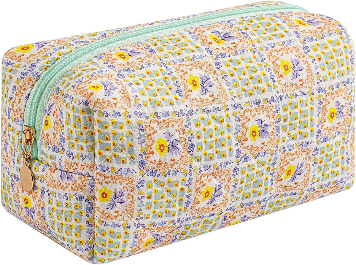 Makeup Bag Travel Cosmetic Bag for Women Girls, Zipper Make Up Pouch, Floral Flowers Toiletry Organizer Makeup, Portable Storage Cosmetic Travel Cloth Bag (Pink)