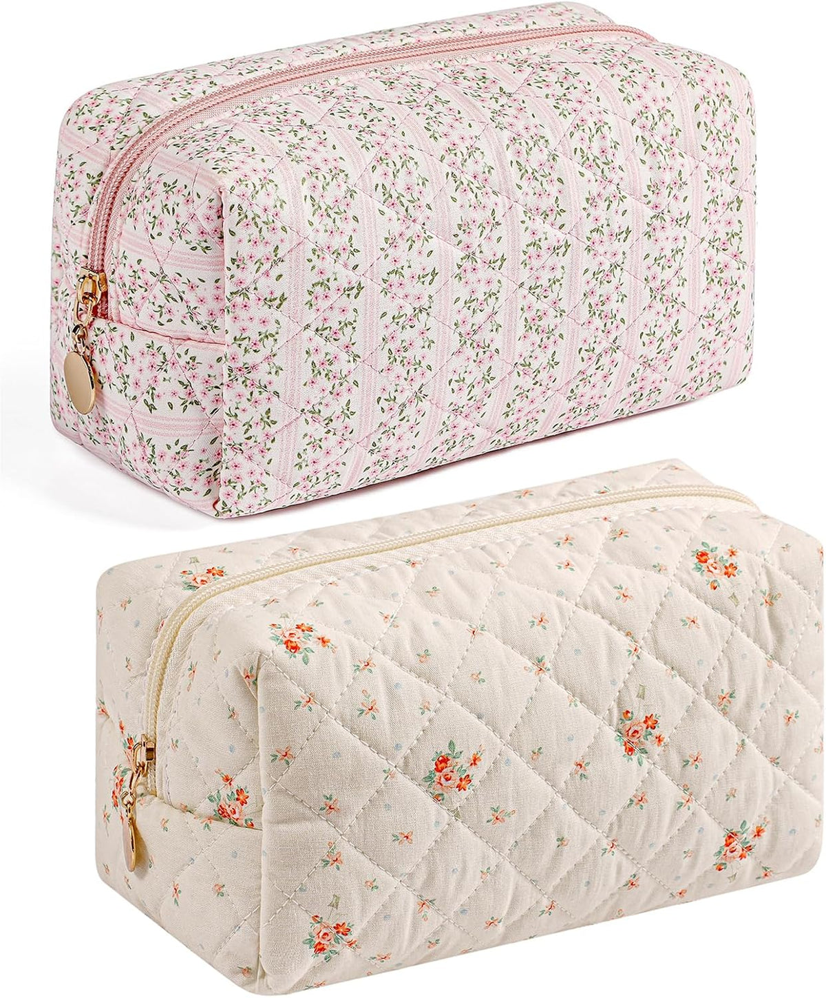 Makeup Bag Travel Cosmetic Bag for Women Girls, Zipper Make Up Pouch, Floral Flowers Toiletry Organizer Makeup, Portable Storage Cosmetic Travel Cloth Bag (Pink)