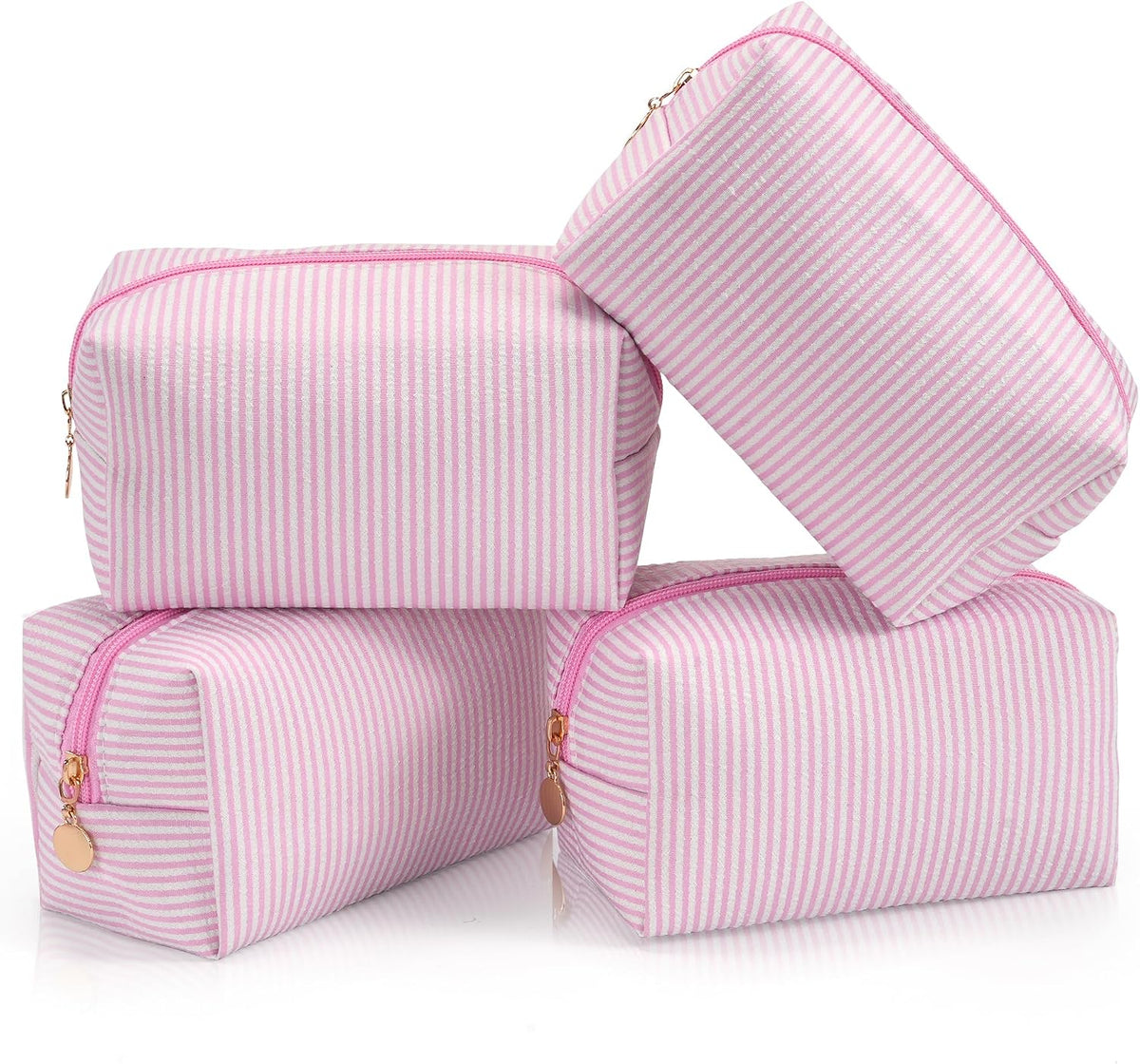 Makeup Bag Travel Toiletry Bag for Women, Small Cosmetic Bags Cute Quilted Cotton Makeup Pouch for Purse Emergency Bag Pencil Case Accessory Bag, Pastel Pink