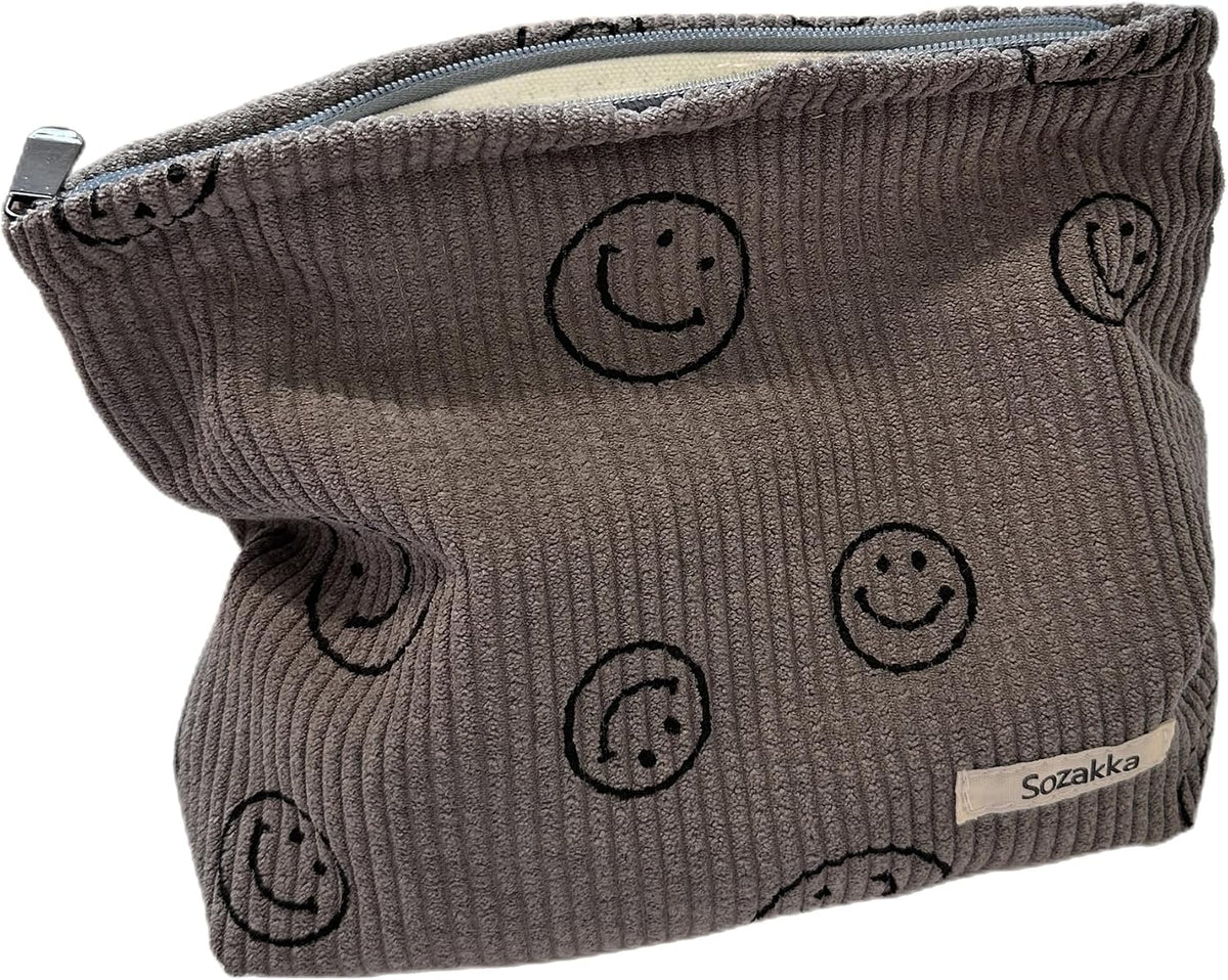 Cosmetic Bags for Women - Corduroy Cosmetic Bag Aesthetic Women Handbags Purses Smile Dots Makeup Organizer Storage Makeup Bag Girls Case Bags (A-Beige)