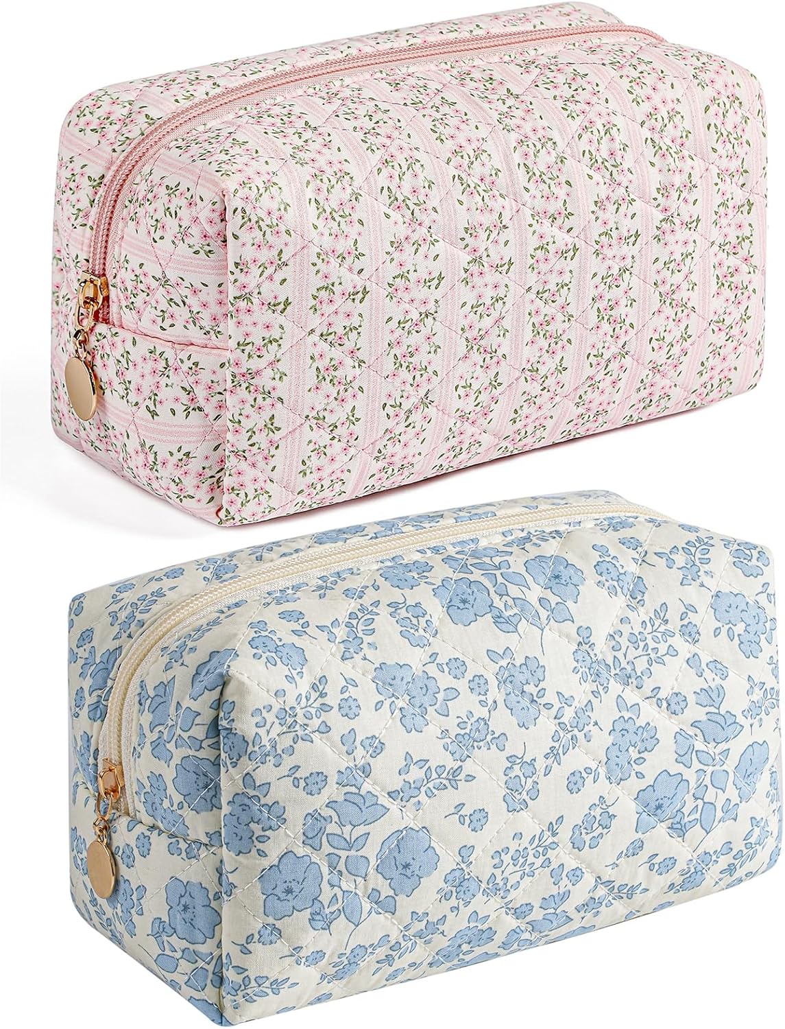 Makeup Bag Travel Cosmetic Bag for Women Girls, Zipper Make Up Pouch, Floral Flowers Toiletry Organizer Makeup, Portable Storage Cosmetic Travel Cloth Bag (Pink)