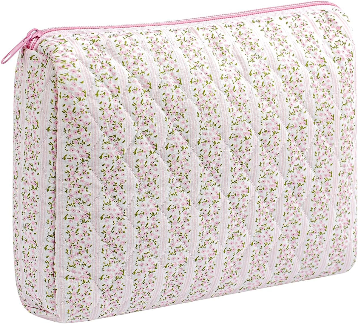 Makeup Bag Travel Cosmetic Bag for Women Girls, Zipper Make Up Pouch, Floral Flowers Toiletry Organizer Makeup, Portable Storage Cosmetic Travel Cloth Bag (Pink)
