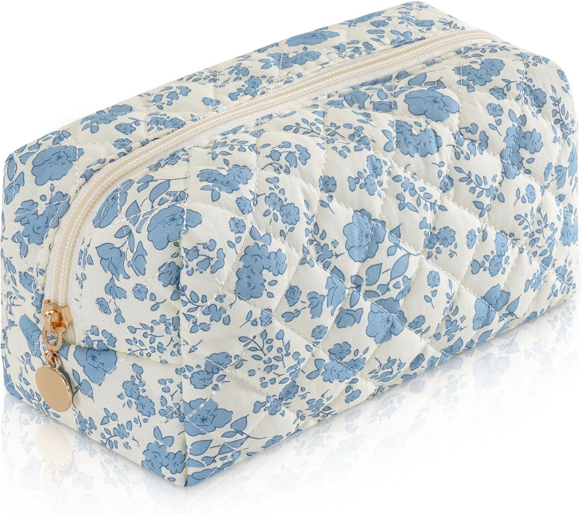 Makeup Bag Travel Toiletry Bag for Women, Small Cosmetic Bags Cute Quilted Cotton Makeup Pouch for Purse Emergency Bag Pencil Case Accessory Bag, Pastel Pink