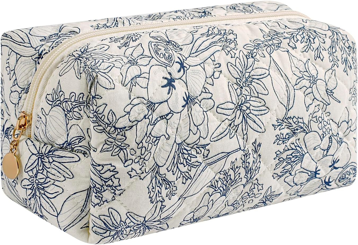 Makeup Bag Travel Cosmetic Bag for Women Girls, Zipper Make Up Pouch, Floral Flowers Toiletry Organizer Makeup, Portable Storage Cosmetic Travel Cloth Bag (Pink)
