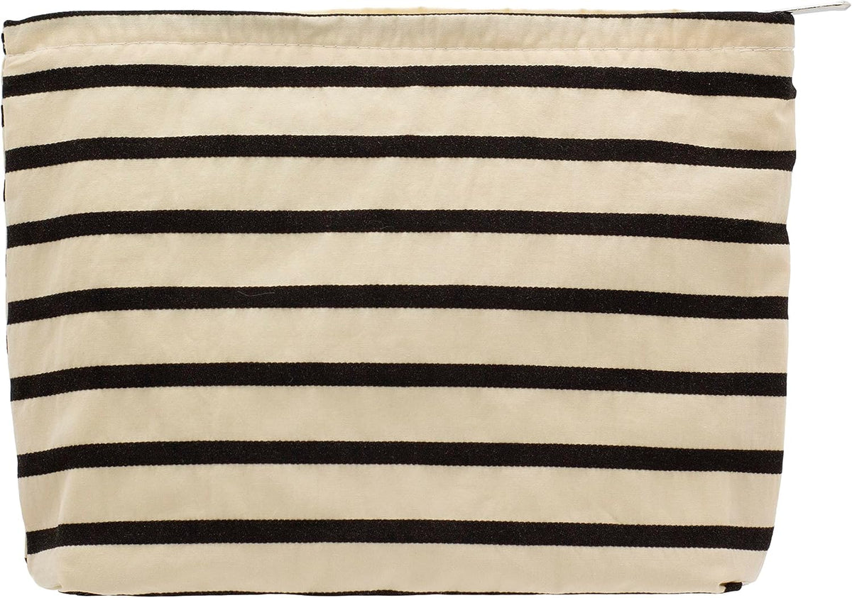 Flat Makeup Bag for Women,Zipper Cosmetic Pouch,Vintage Stripe Navy Blue