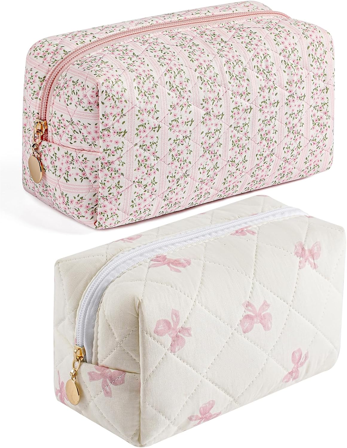 Makeup Bag Travel Cosmetic Bag for Women Girls, Zipper Make Up Pouch, Floral Flowers Toiletry Organizer Makeup, Portable Storage Cosmetic Travel Cloth Bag (Pink)