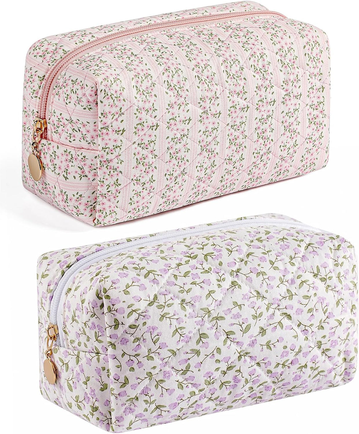 Makeup Bag Travel Cosmetic Bag for Women Girls, Zipper Make Up Pouch, Floral Flowers Toiletry Organizer Makeup, Portable Storage Cosmetic Travel Cloth Bag (Pink)