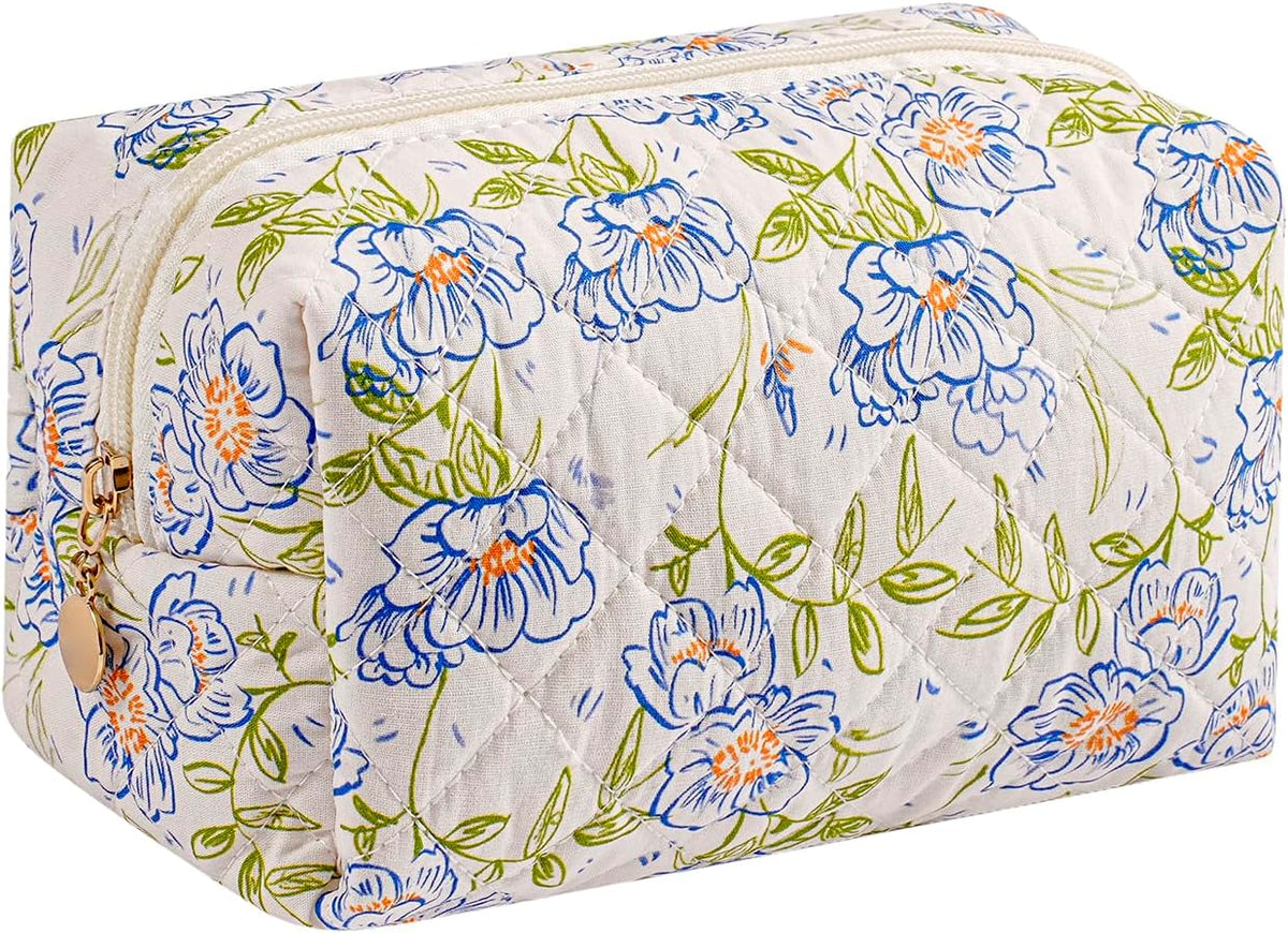 Makeup Bag Travel Cosmetic Bag for Women Girls, Zipper Make Up Pouch, Floral Flowers Toiletry Organizer Makeup, Portable Storage Cosmetic Travel Cloth Bag (Pink)