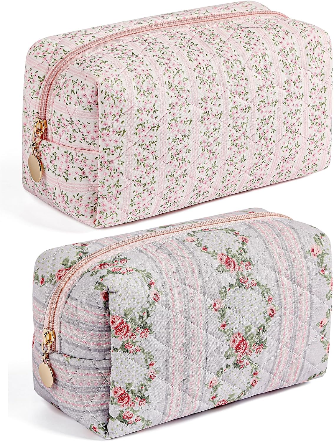 Makeup Bag Travel Cosmetic Bag for Women Girls, Zipper Make Up Pouch, Floral Flowers Toiletry Organizer Makeup, Portable Storage Cosmetic Travel Cloth Bag (Pink)