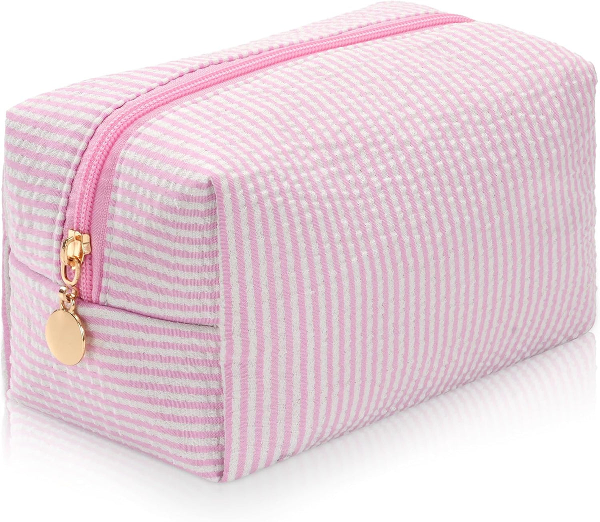 Makeup Bag Travel Toiletry Bag for Women, Small Cosmetic Bags Cute Quilted Cotton Makeup Pouch for Purse Emergency Bag Pencil Case Accessory Bag, Pastel Pink