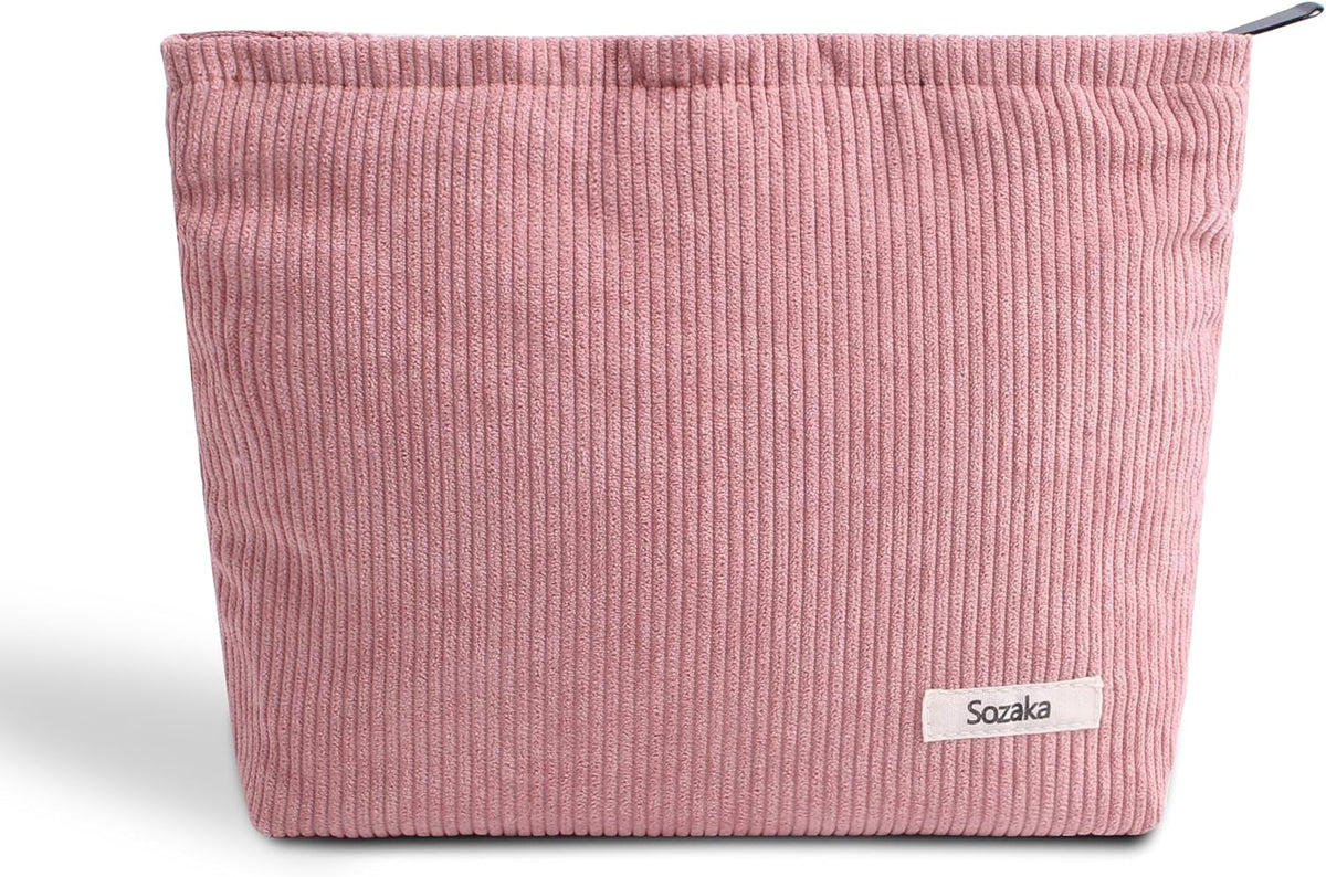 Cosmetic Bags for Women - Corduroy Cosmetic Bag Aesthetic Women Handbags Purses Smile Dots Makeup Organizer Storage Makeup Bag Girls Case Bags (A-Beige)