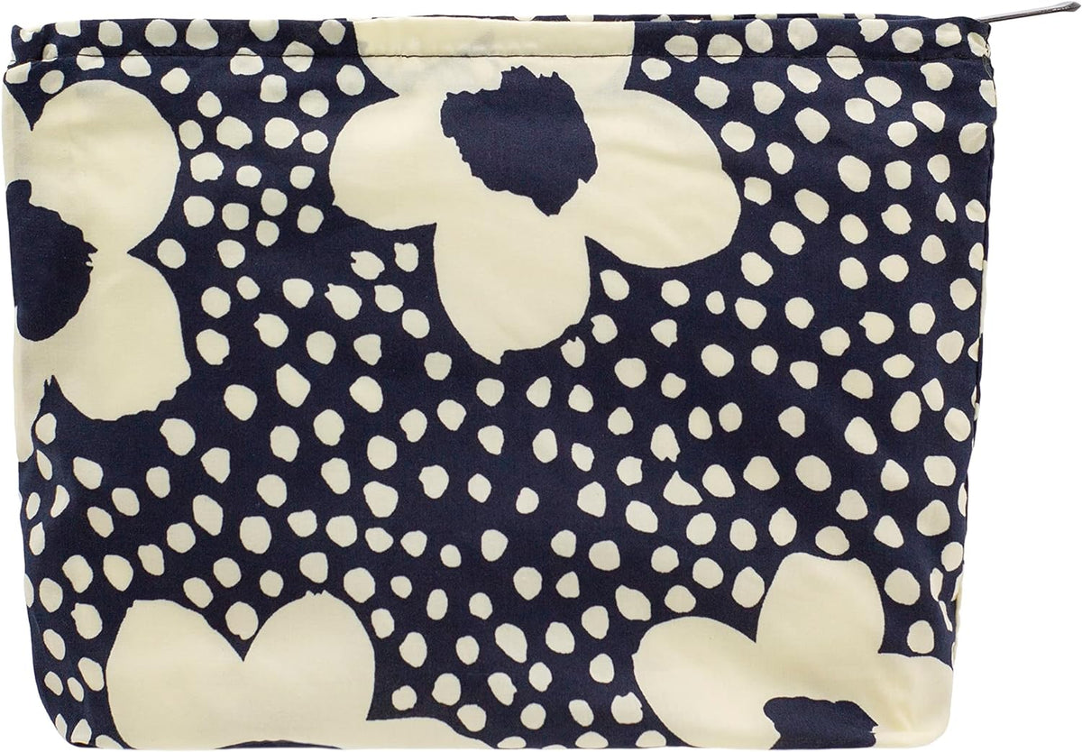 Flat Makeup Bag for Women,Zipper Cosmetic Pouch,Vintage Stripe Navy Blue