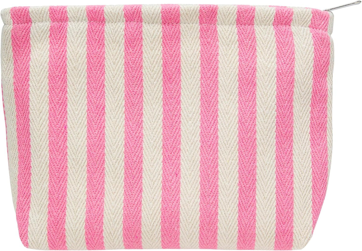 Flat Makeup Bag for Women,Zipper Cosmetic Pouch,Vintage Stripe Navy Blue