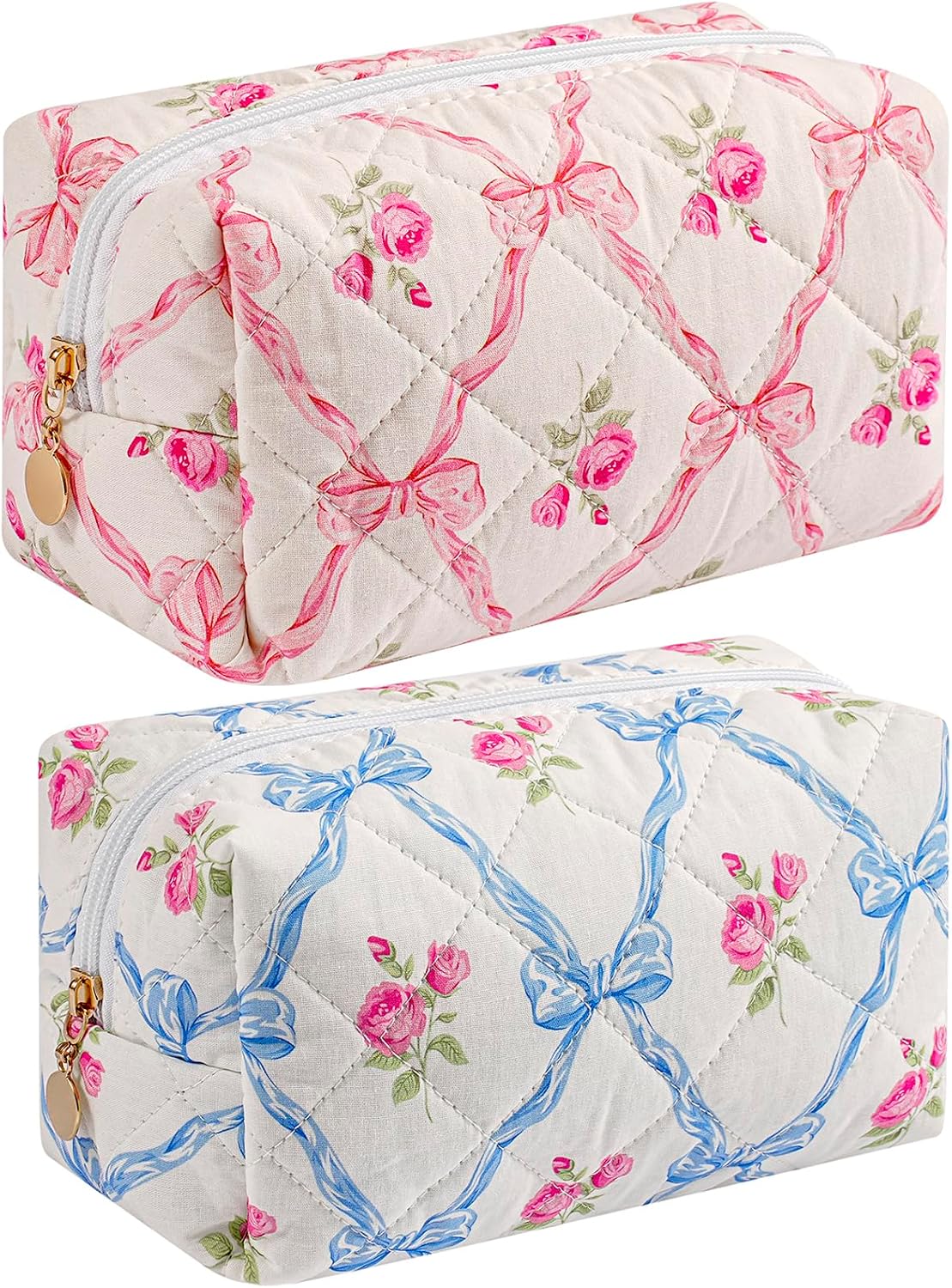 Makeup Bag Travel Cosmetic Bag for Women Girls, Zipper Make Up Pouch, Floral Flowers Toiletry Organizer Makeup, Portable Storage Cosmetic Travel Cloth Bag (Pink)