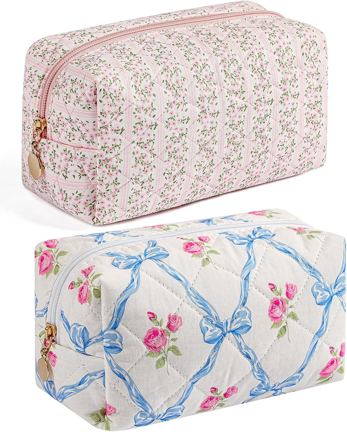 Makeup Bag Travel Cosmetic Bag for Women Girls, Zipper Make Up Pouch, Floral Flowers Toiletry Organizer Makeup, Portable Storage Cosmetic Travel Cloth Bag (Pink)