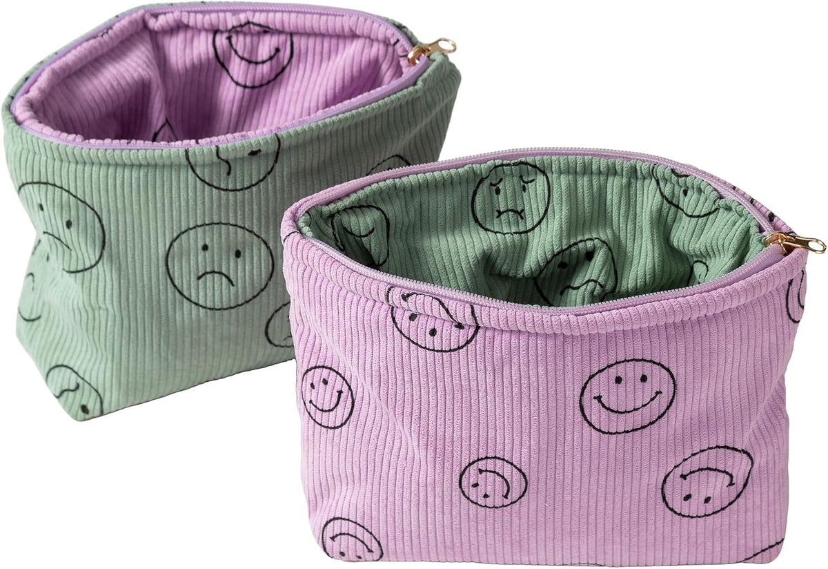 Cosmetic Bags for Women - Corduroy Cosmetic Bag Aesthetic Women Handbags Purses Smile Dots Makeup Organizer Storage Makeup Bag Girls Case Bags (A-Beige)
