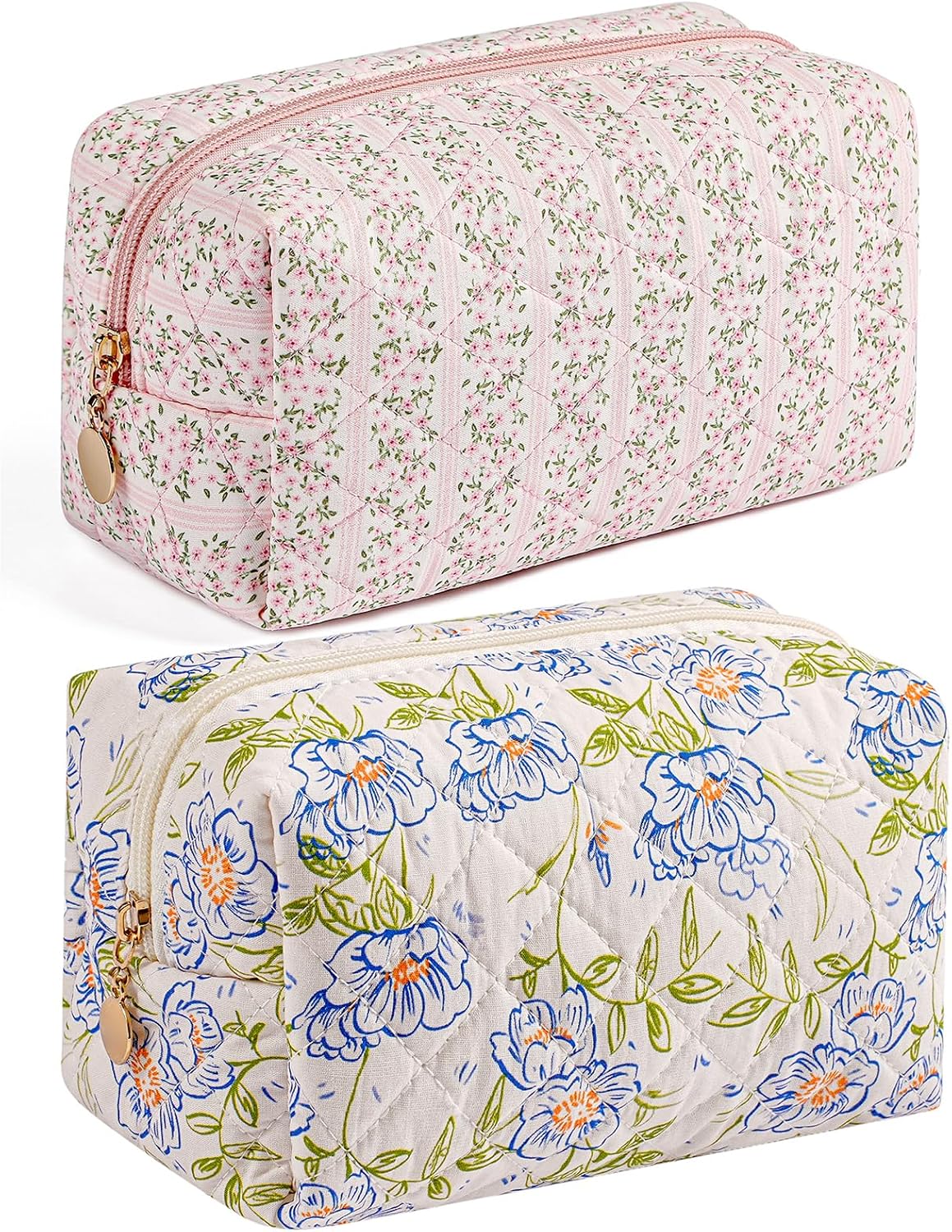 Makeup Bag Travel Cosmetic Bag for Women Girls, Zipper Make Up Pouch, Floral Flowers Toiletry Organizer Makeup, Portable Storage Cosmetic Travel Cloth Bag (Pink)