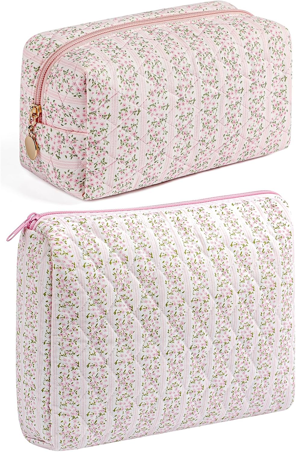 Makeup Bag Travel Cosmetic Bag for Women Girls, Zipper Make Up Pouch, Floral Flowers Toiletry Organizer Makeup, Portable Storage Cosmetic Travel Cloth Bag (Pink)