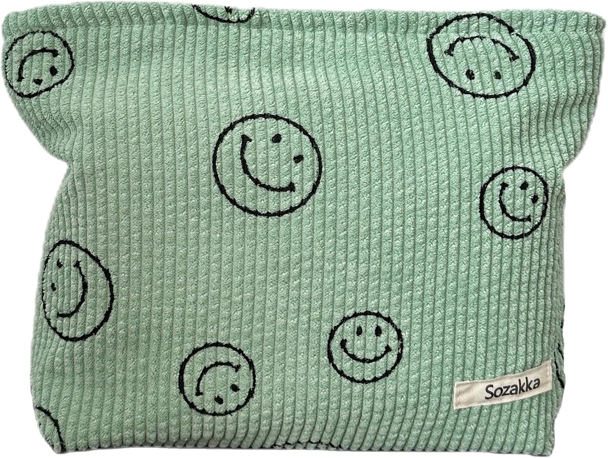 Cosmetic Bags for Women - Corduroy Cosmetic Bag Aesthetic Women Handbags Purses Smile Dots Makeup Organizer Storage Makeup Bag Girls Case Bags (A-Beige)