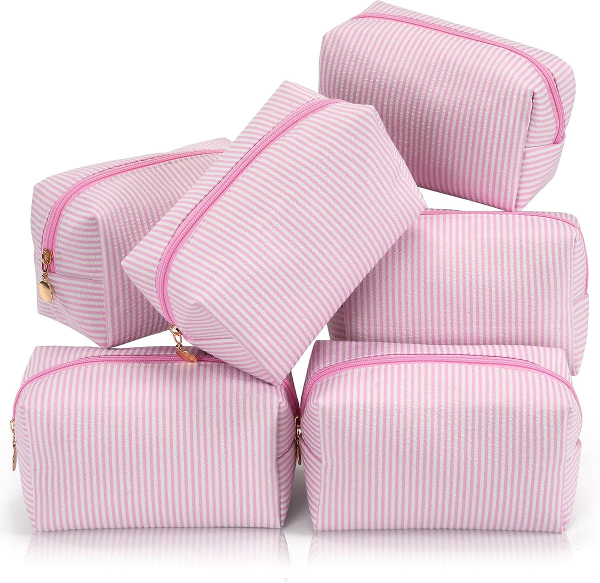 Makeup Bag Travel Toiletry Bag for Women, Small Cosmetic Bags Cute Quilted Cotton Makeup Pouch for Purse Emergency Bag Pencil Case Accessory Bag, Pastel Pink
