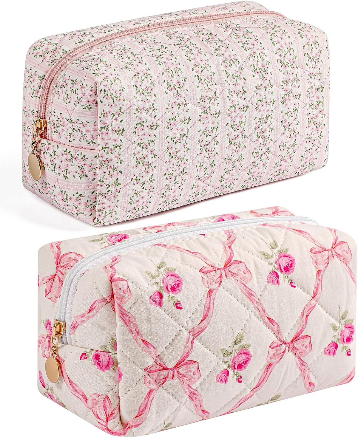 Makeup Bag Travel Cosmetic Bag for Women Girls, Zipper Make Up Pouch, Floral Flowers Toiletry Organizer Makeup, Portable Storage Cosmetic Travel Cloth Bag (Pink)