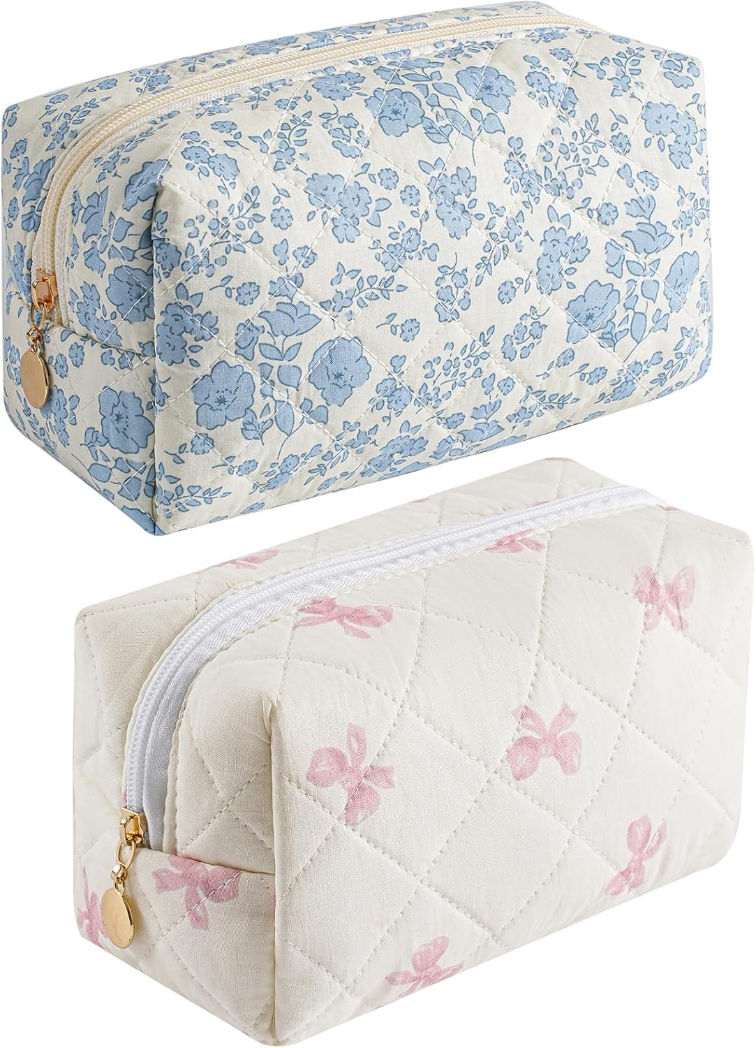 Makeup Bag Travel Cosmetic Bag for Women Girls, Zipper Make Up Pouch, Floral Flowers Toiletry Organizer Makeup, Portable Storage Cosmetic Travel Cloth Bag (Pink)